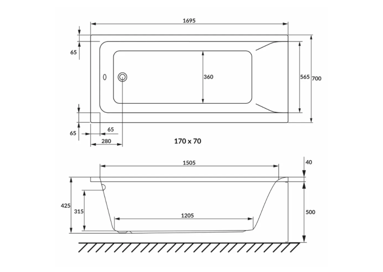 Ванна прямокутна акрилова VOLLE SOLO 170x70 см біла 1210.001770