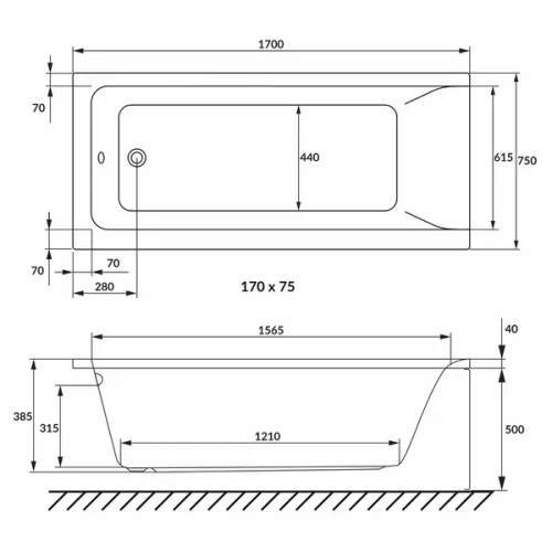 Ванна прямокутна акрилова VOLLE SOLO 170x75 см біла 1210.001775
