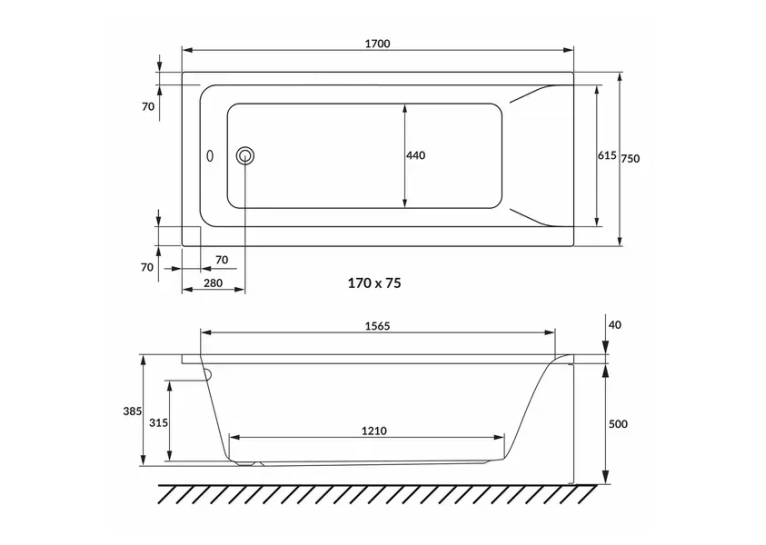 Ванна прямокутна акрилова VOLLE SOLO 170x75 см біла 1210.001775