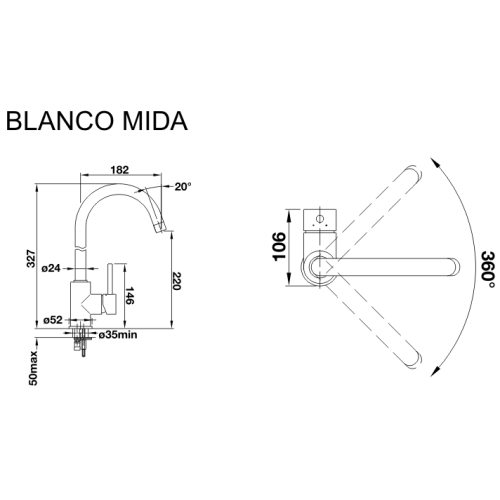 Кухонный смеситель Blanco MIDA антрацит 519415