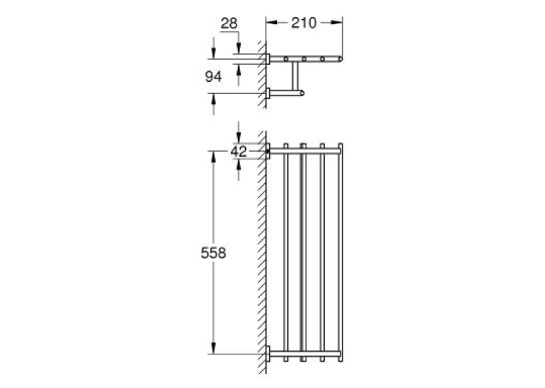 Полка для полотенец с дополнительной горизонтальной штангой, Grohe Essentials Cube 600 мм (40512001) (выставочный образец)