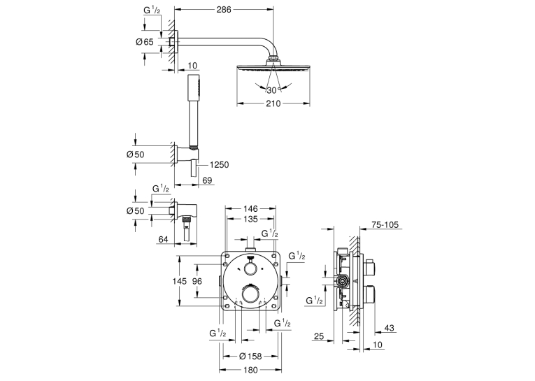 Набір для комплектації душа Grohe Grohtherm з Grohe Rainshower Cosmopolitan 210 (34732000)
