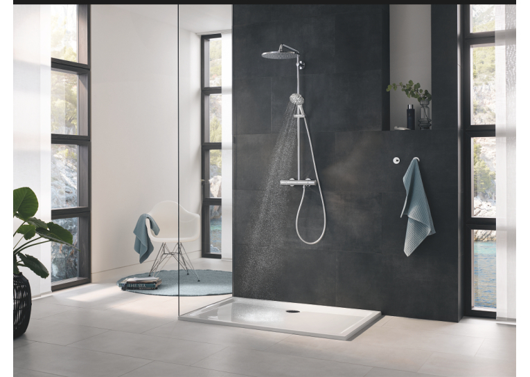 Душова система з термостатом для настінного монтажу Grohe Rainshower Smartactive 310 (26836DC0) Сталь