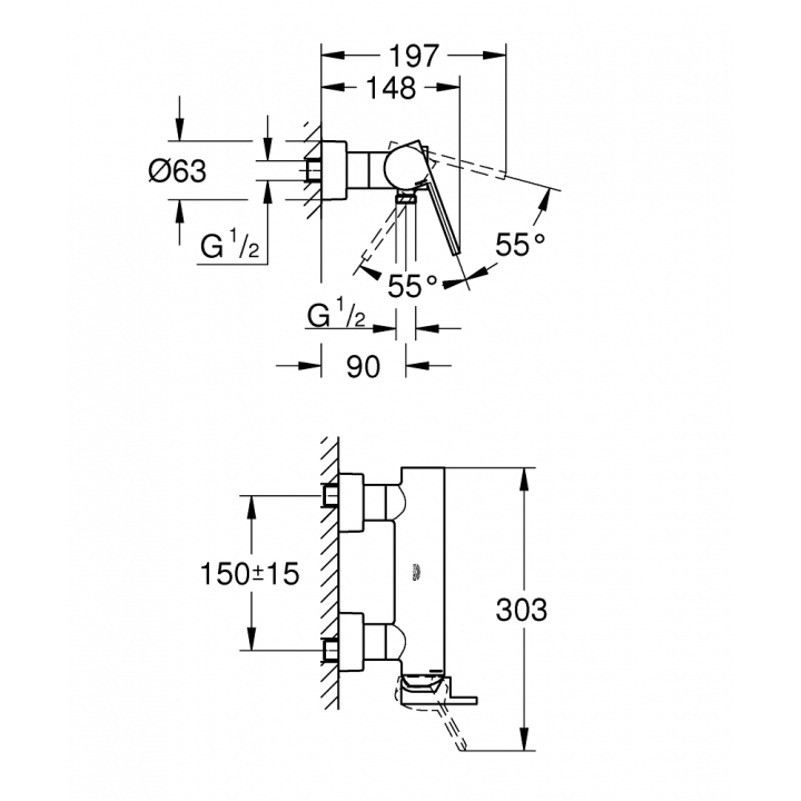 Однорычажный смеситель для душа Grohe Plus (33577AL3) Графит матовый