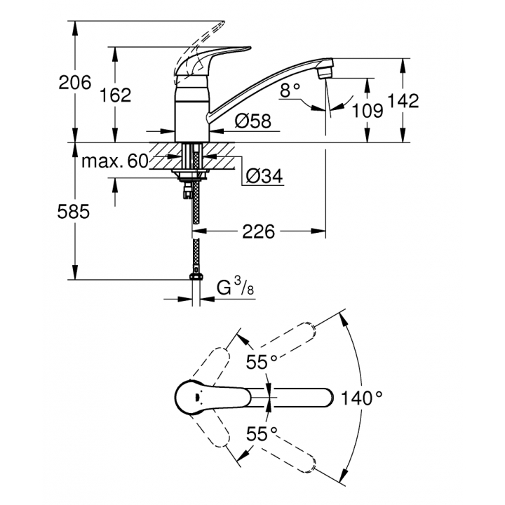 Однорычажный смеситель для мойки Grohe Euroeco (32750000)