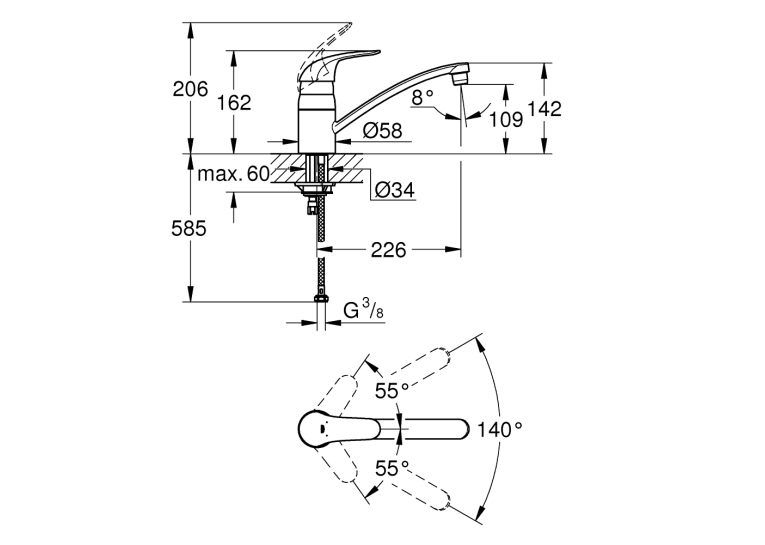 Однорычажный смеситель для мойки Grohe Euroeco (32750000)