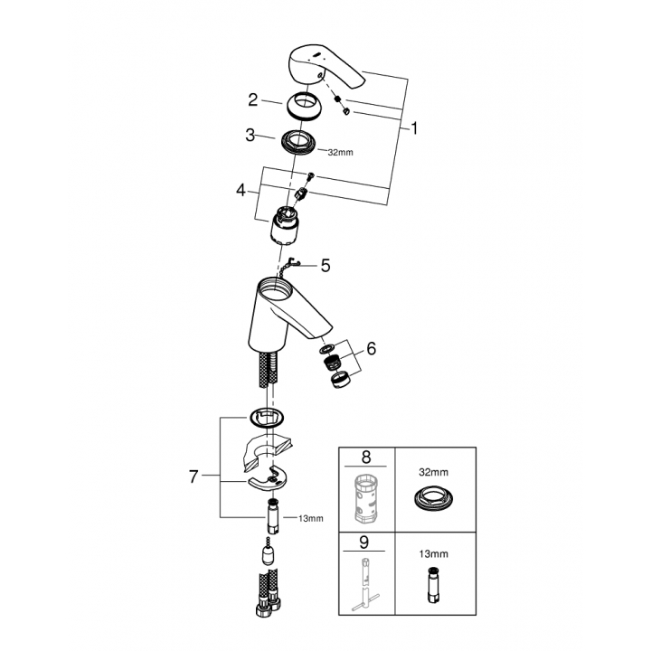Смеситель однорычажный для раковины Grohe Eurosmart S-Size с цепочкой (23372002)