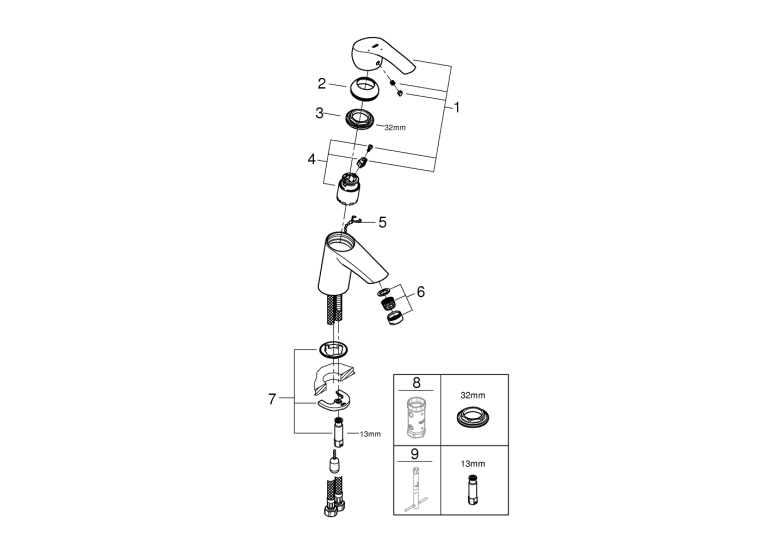 Смеситель однорычажный для раковины Grohe Eurosmart S-Size с цепочкой (23372002)