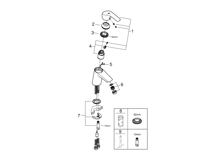 Змішувач одноважільний для раковини Grohe Eurosmart S-Size з ланцюжком (23372002)