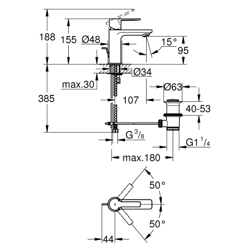 Однорычажный смеситель для раковины Grohe Lineare XS-Size (32109DC1)