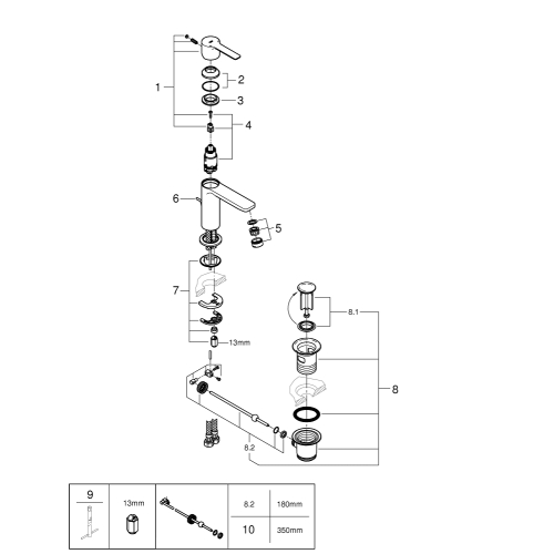 Однорычажный смеситель для раковины Grohe Lineare XS-Size (32109DC1)