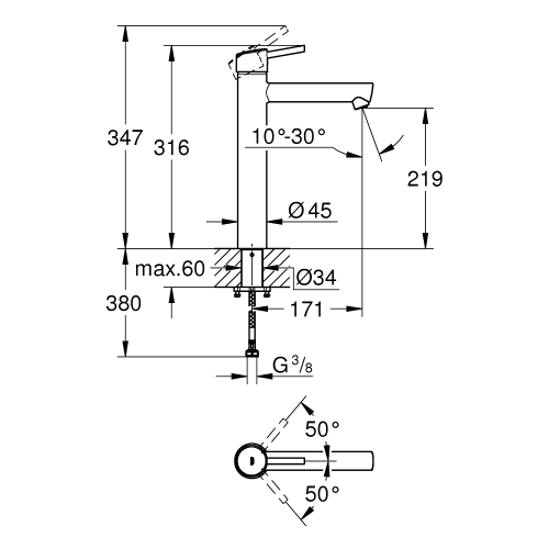 Однорычажный смеситель для раковины Grohe Concetto XL-Size (23920001)