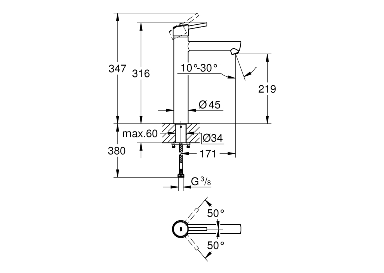 Одноважільний змішувач для раковини Grohe Concetto XL-Size (23920001)