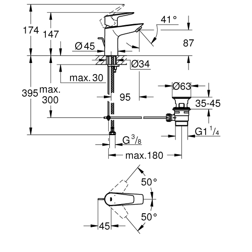 Одноважільний змішувач для раковини Grohe BauEdge New S-Size LowFlow (23894001)