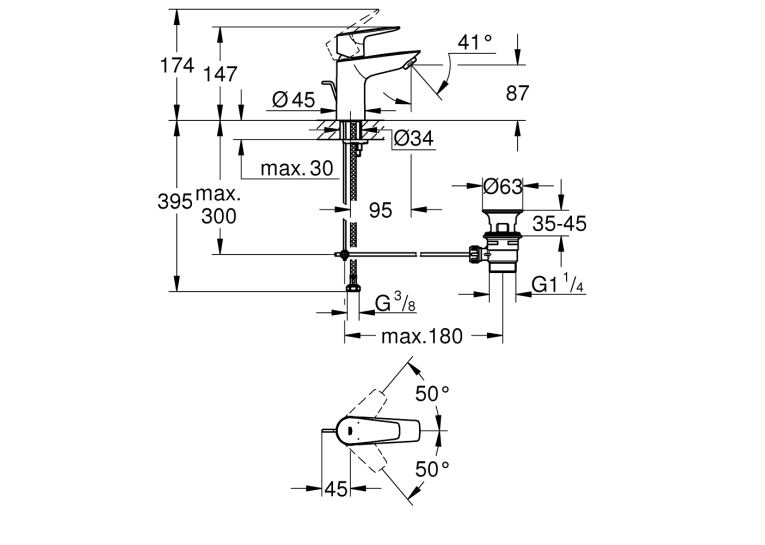 Однорычажный смеситель для раковины Grohe BauEdge New S-Size LowFlow (23894001)