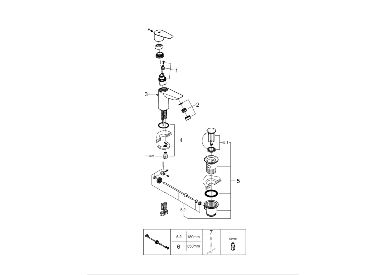 Однорычажный смеситель для раковины Grohe BauEdge New S-Size LowFlow (23894001)