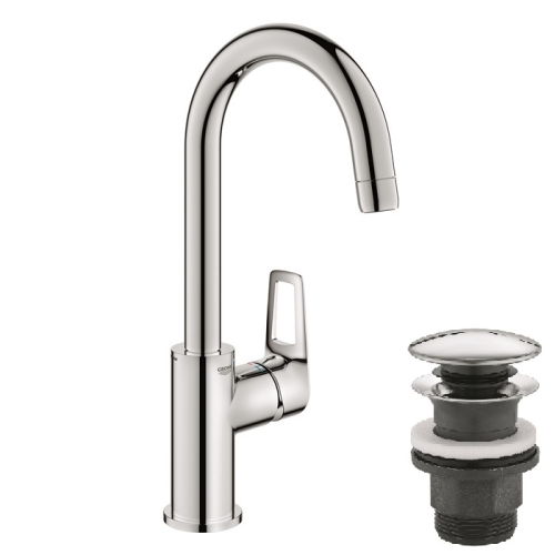 Одноважільний змішувач для раковини Grohe BauLoop New L-Size + нажимний донний клапан (23891001)