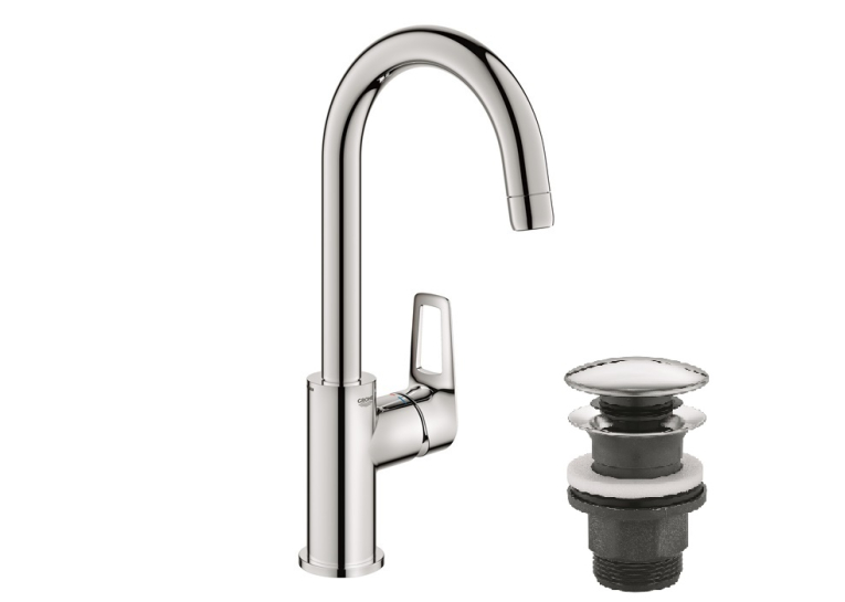Одноважільний змішувач для раковини Grohe BauLoop New L-Size + нажимний донний клапан (23891001)