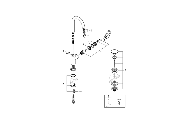 Одноважільний змішувач для раковини Grohe BauLoop New L-Size + нажимний донний клапан (23891001)
