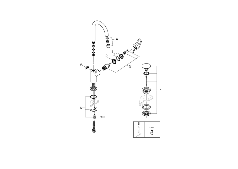 Однорычажный смеситель для раковины Grohe BauLoop New L-Size + нажимной донный клапан (23891001)