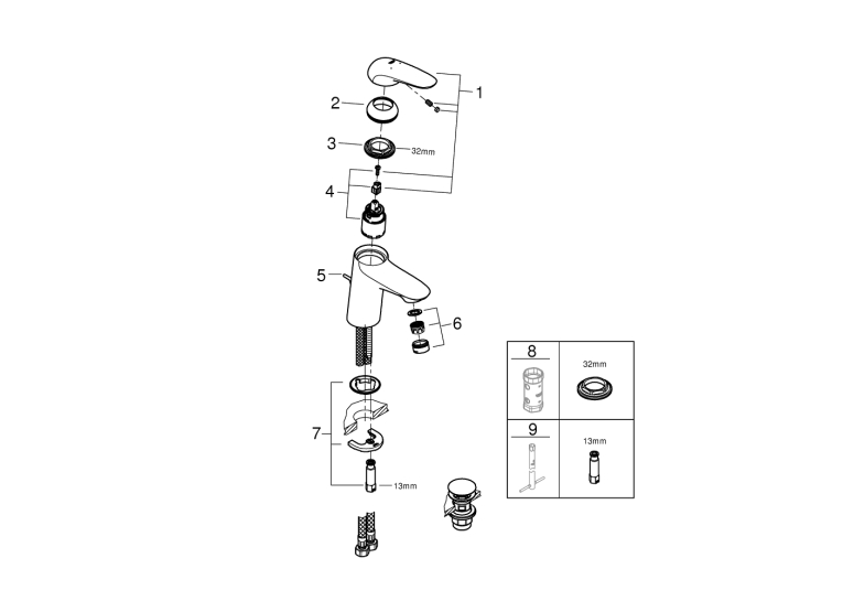 Одноважільний змішувач для раковини Grohe Wave S-Size + донний клапан (23582001)