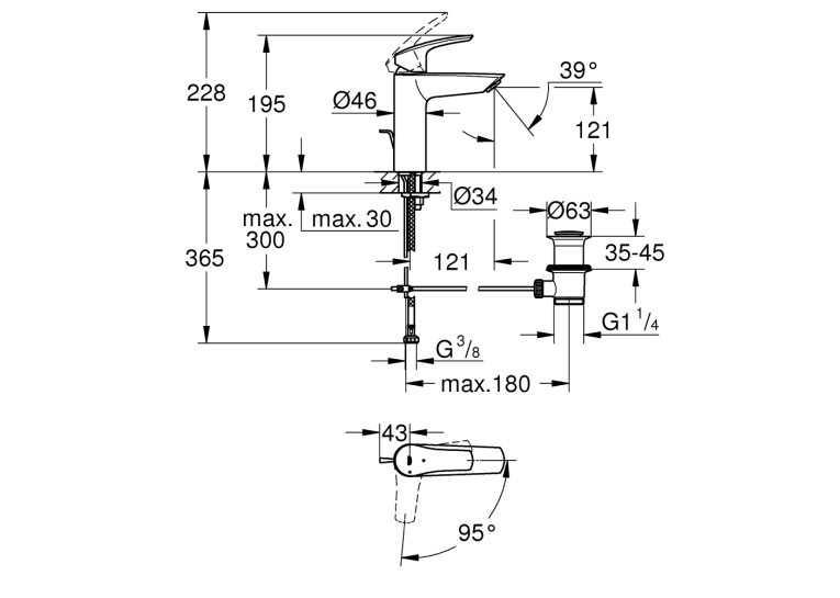 Одноважільний змішувач для раковини Grohe Eurosmart New M-Size (2339330E)