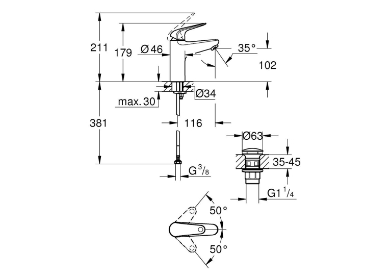 Однорычажный смеситель для раковины Grohe Euroeco S-Size (24267001)