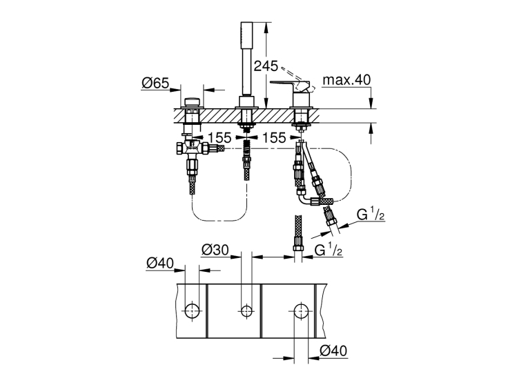 Однорычажный смеситель на ванну на три отверстия Grohe Lineare (19965001)