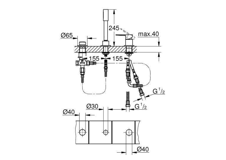Однорычажный смеситель на ванну на три отверстия Grohe Lineare (19965001)