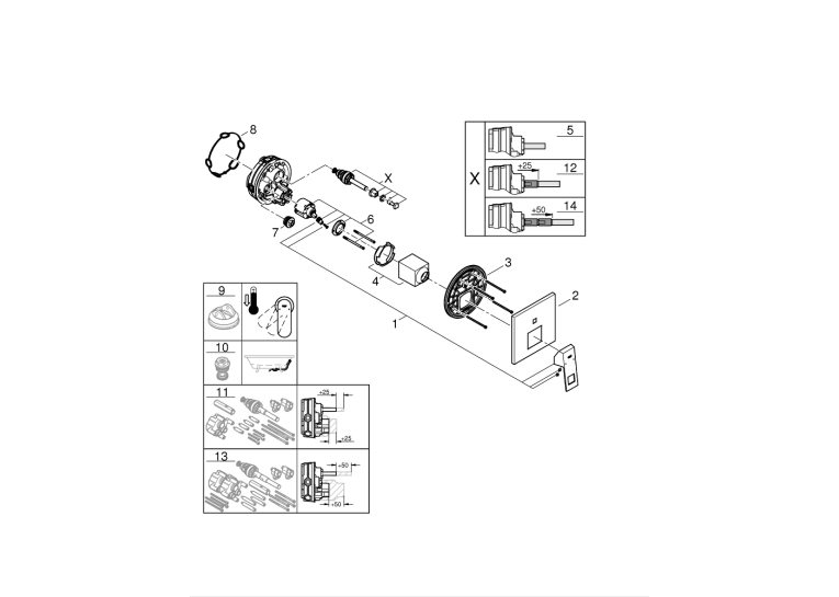 Одноважільний змішувач на 2 виходи Grohe Eurocube (24062AL0) Графіт матовий