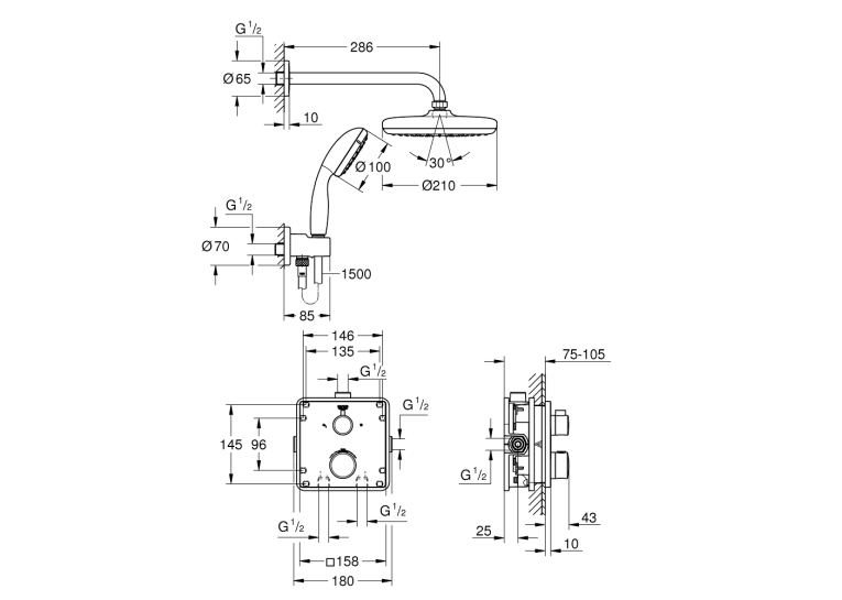 Душевой комплект с системой Grohe Grohtherm Tempesta 210 (34729000)