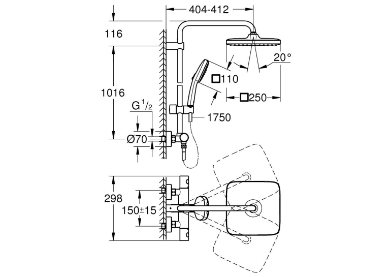 Душевая система с термостатом для настенного монтажа grohe Tempesta System 250 Cube (266892431)