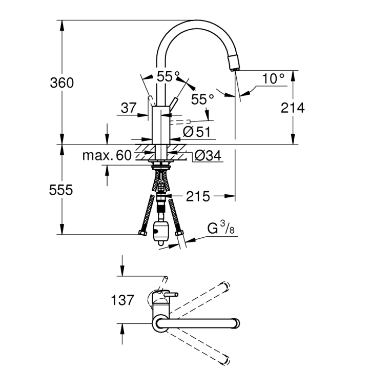 Одноважільний змішувач для мийки Grohe Concetto (32663003)