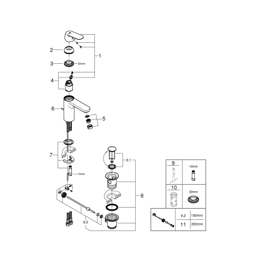 Одноважільний змішувач для раковини Grohe Eurosmart Cosmopolitan M-Size (2339600E)