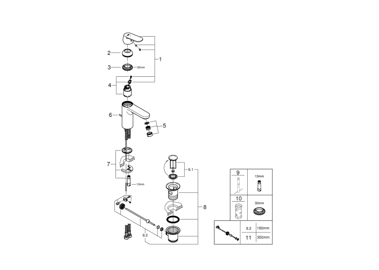 Одноважільний змішувач для раковини Grohe Eurosmart Cosmopolitan M-Size (2339600E)