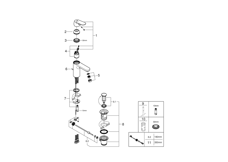 Одноважільний змішувач для раковини Grohe Eurosmart Cosmopolitan M-Size (2339600E)