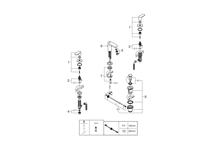 Смеситель для раковины Grohe Eurosmart Cosmopolitan на три отверстия S-Size (20187000)