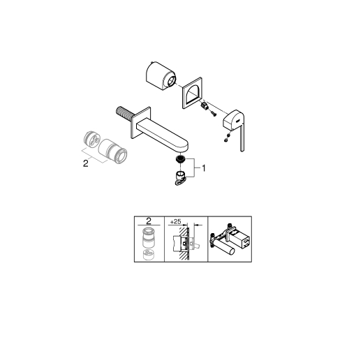 Смеситель для раковины на 2 отверстия, Grohe Plus M-Size (29303003)