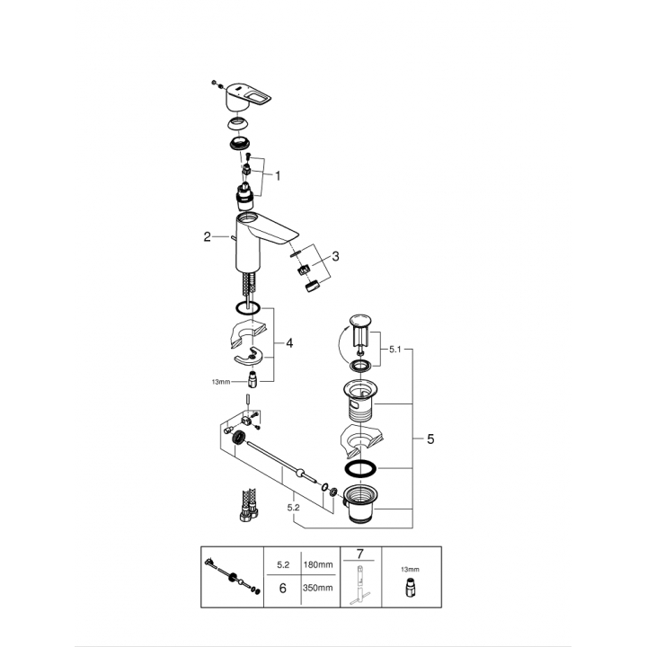 Однорычажный смеситель для раковины Grohe BauLoop New M-Size (23762001)