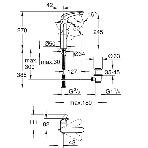 Однорычажный смеситель для раковины Grohe Wave L-Size (23584001)