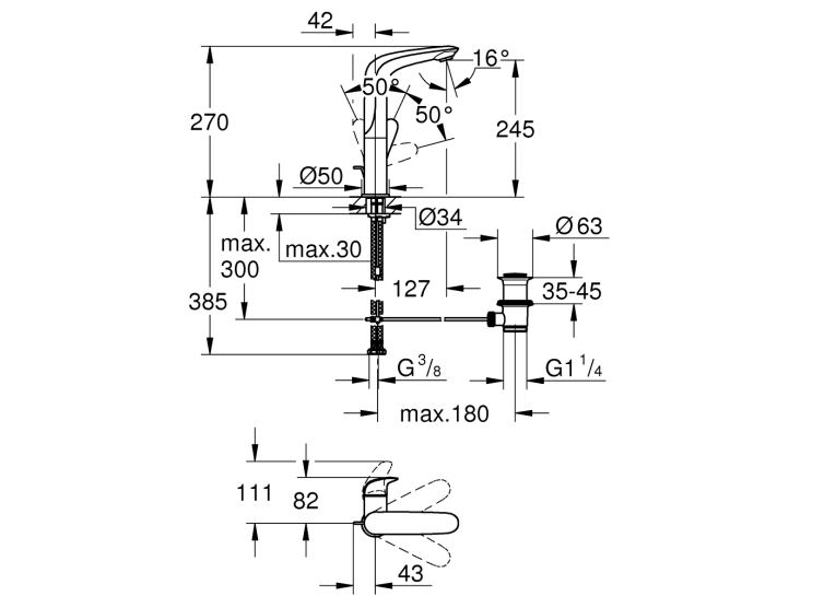 Однорычажный смеситель для раковины Grohe Wave L-Size (23584001)
