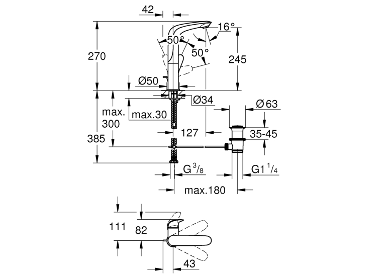 Однорычажный смеситель для раковины Grohe Wave L-Size (23584001)