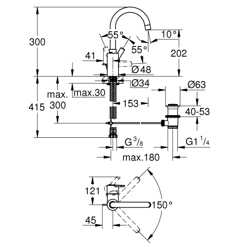 Одноважільний змішувач для раковини Grohe Feel L-Size (32723001)