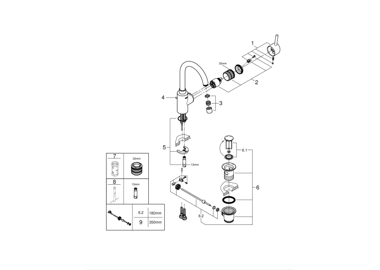 Однорычажный смеситель для раковины Grohe Feel L-Size (32723001)