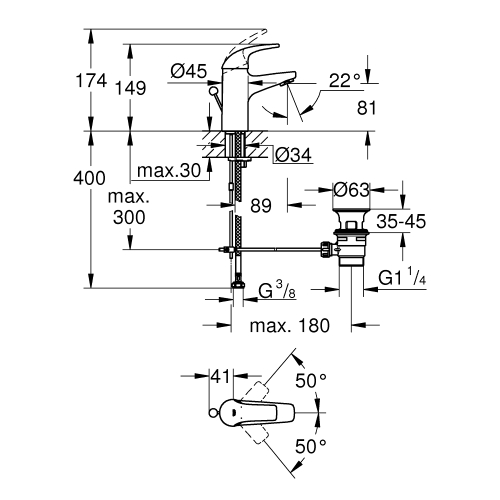 Однорычажный смеситель для раковины Grohe Start Curve S-Size (23805000)