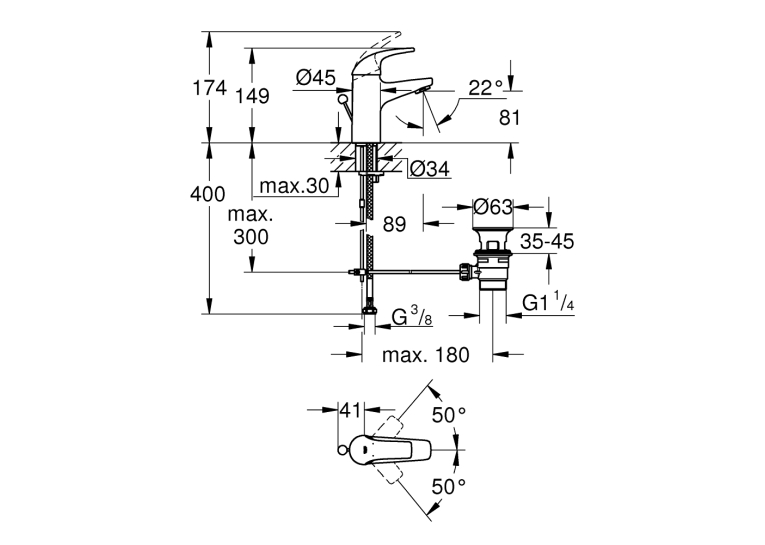 Однорычажный смеситель для раковины Grohe Start Curve S-Size (23805000)