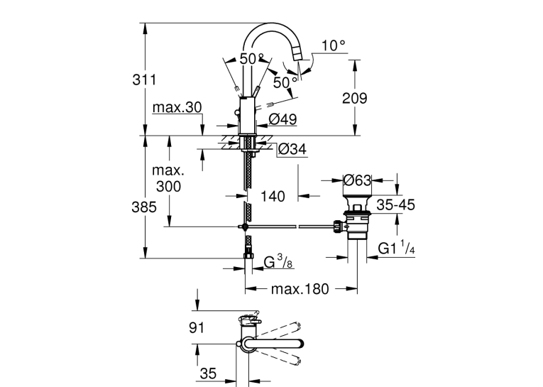 Одноважільний змішувач для раковини Grohe QuickFix Start Classic L-Size (23783000)