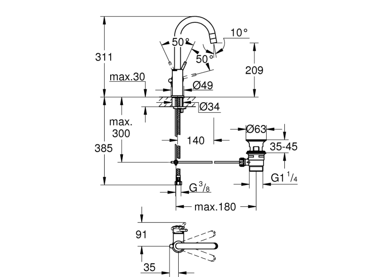 Однорычажный смеситель для раковины Grohe QuickFix Start Classic L-Size (23783000)