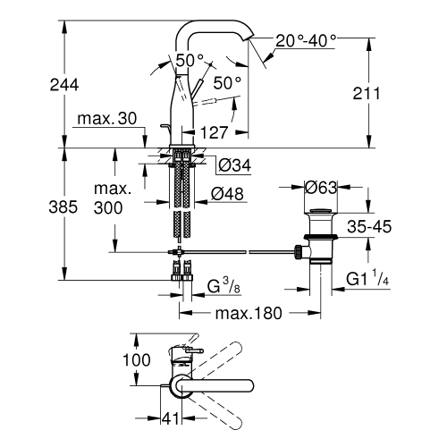 Одноважільний змішувач для раковини Grohe Essence L-Size (24174GN1) Золото матове