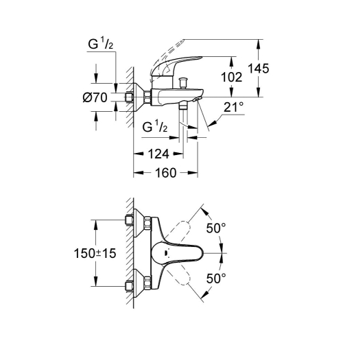 Однорычажный смеситель для ванны Grohe Euroeco (32743000)